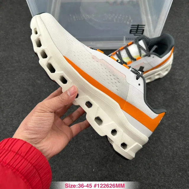 On Cloudmonster White Orange Black Running Shoes 4