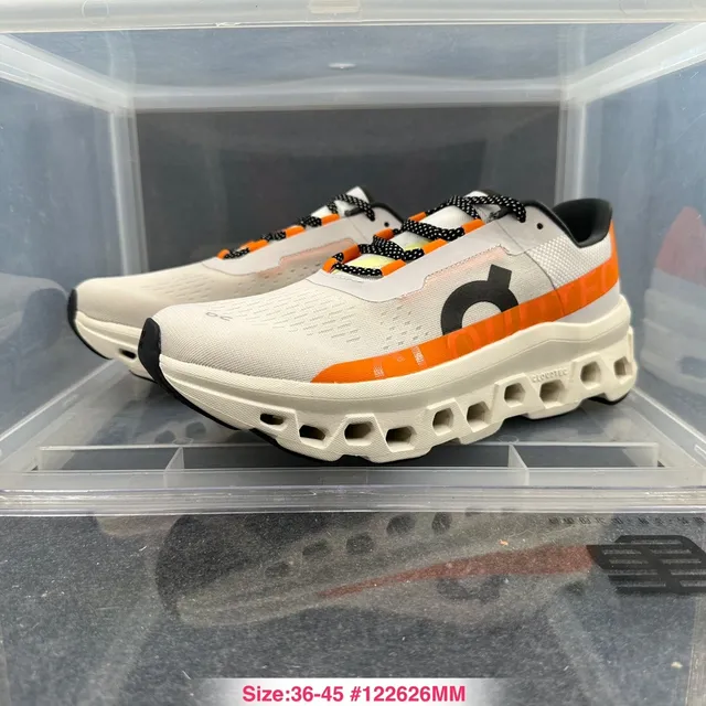 On Cloudmonster White Orange Black Running Shoes 6