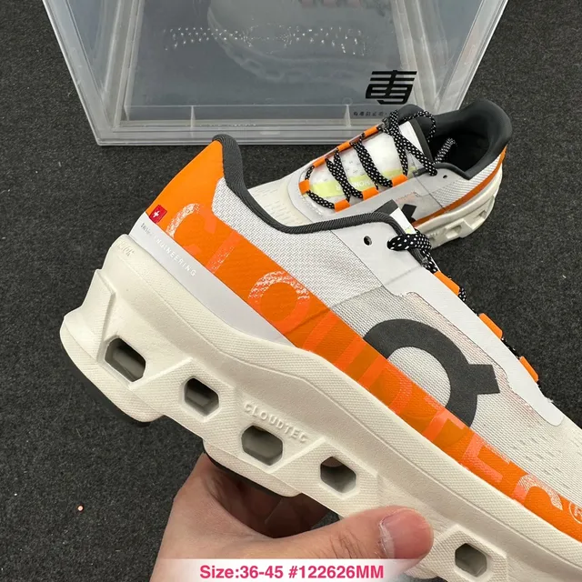 On Cloudmonster White Orange Black Running Shoes 7