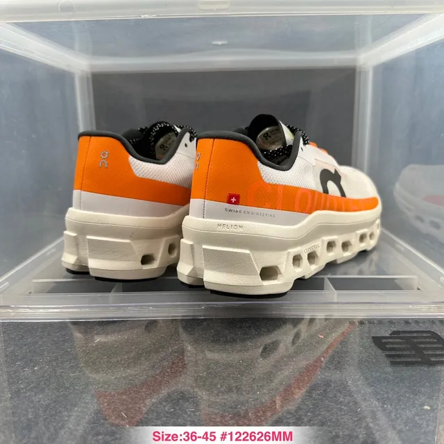 On Cloudmonster White Orange Black Running Shoes 8