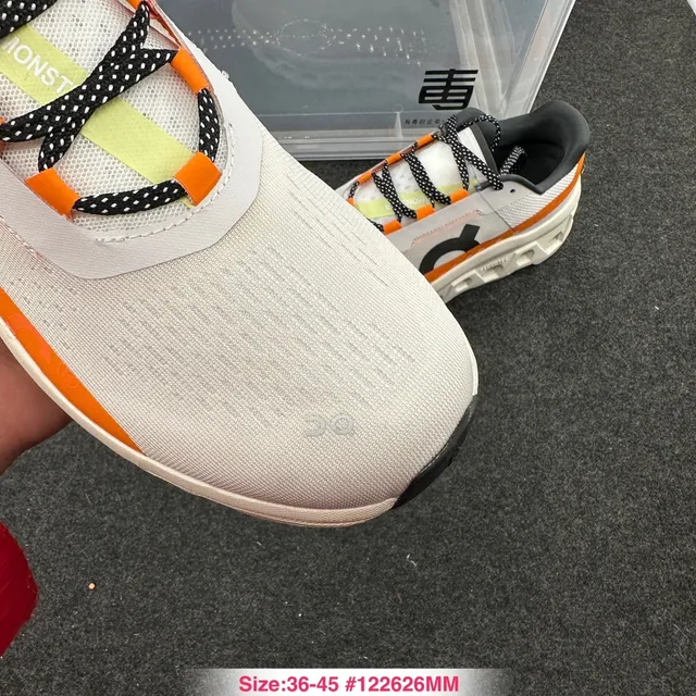 On Cloudmonster White Orange Black Running Shoes 9