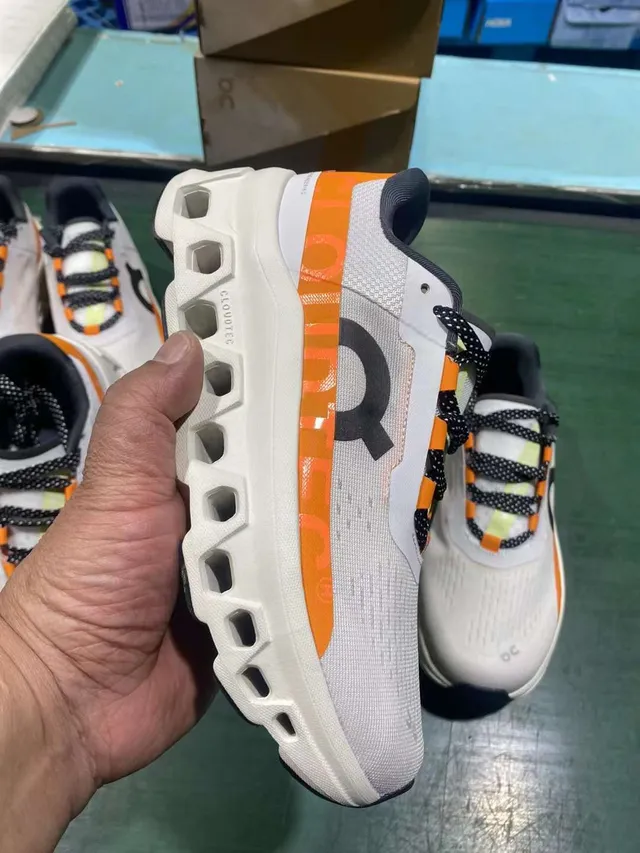 On Cloudmonster White Orange Black Running Shoes 14