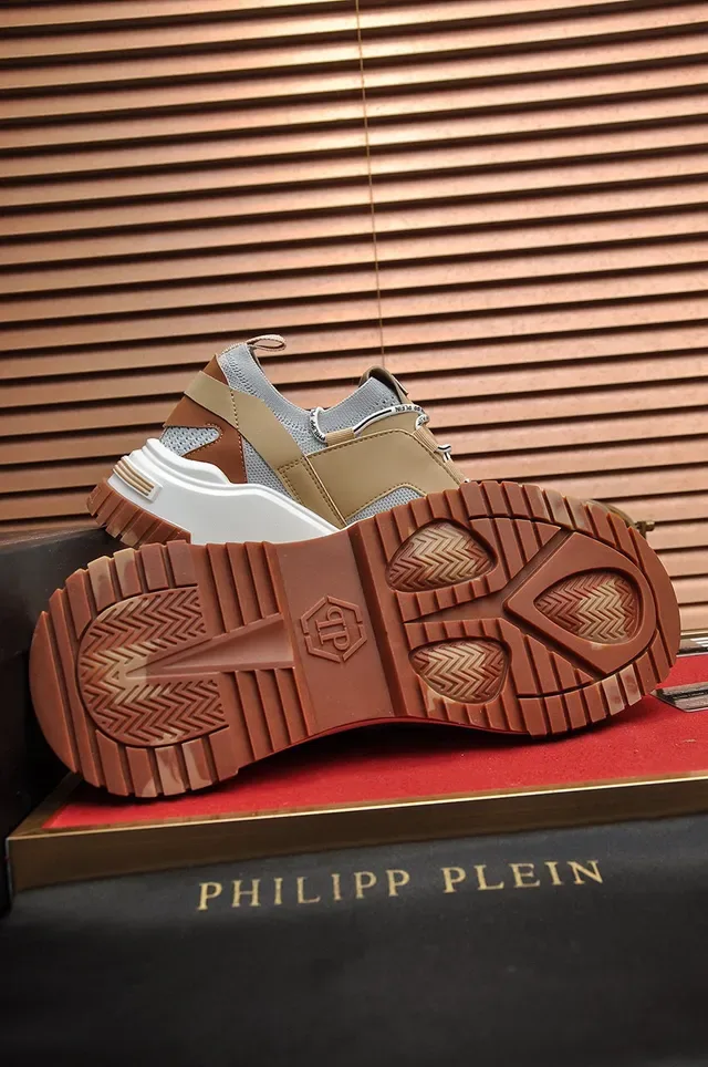 Philipp Plein Active حذاء رياضي سميك بيج و رمادي و بني 4