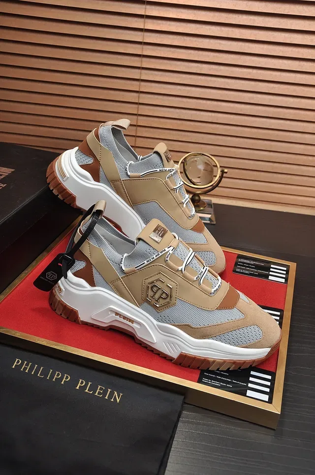 Philipp Plein Active حذاء رياضي سميك بيج و رمادي و بني 5