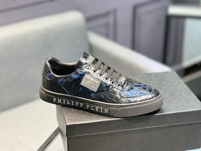 Philipp Plein Preto Azul Efeito Patentoso Superior Bordado Floral Tênis Lifestyle 9