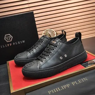 Philipp Plein Black Leather Embossed Monogram Lifestyle Sneakers
