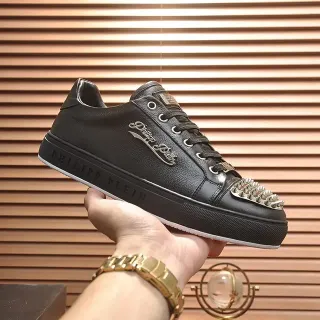 Philipp Plein Black Leather Studded Platform Lifestyle Sneakers