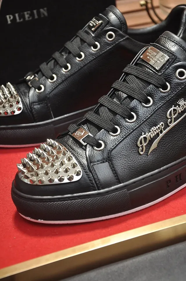 Philipp Plein Black Leather Studded Platform Lifestyle Sneakers 2
