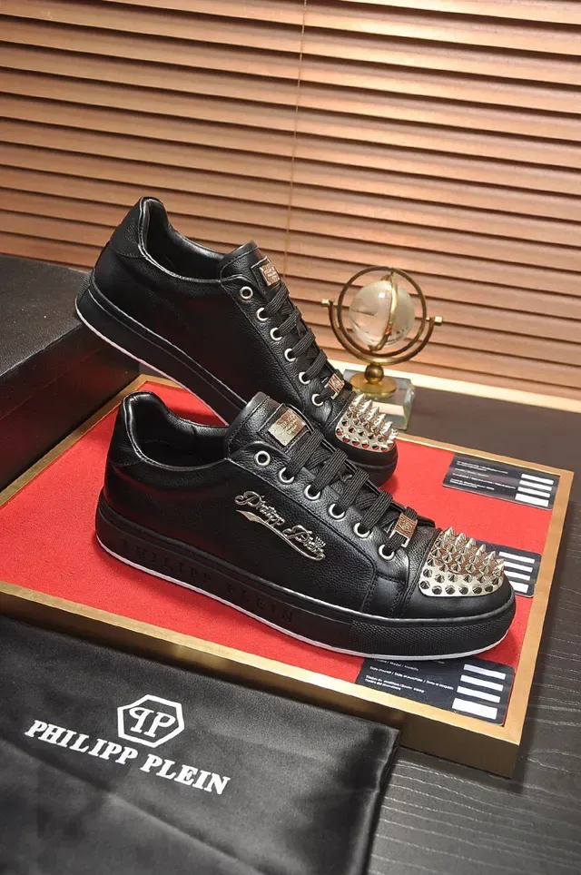 Philipp Plein Black Leather Studded Platform Lifestyle Sneakers 4