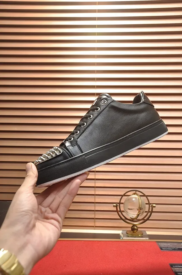 Philipp Plein Black Leather Studded Platform Lifestyle Sneakers 6