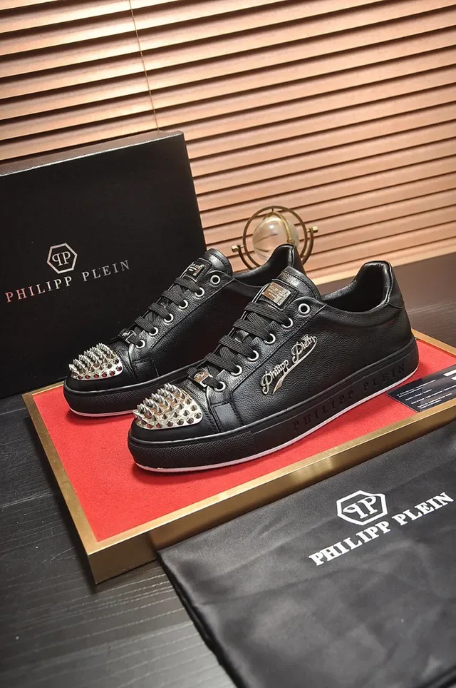 Philipp Plein Black Leather Studded Platform Lifestyle Sneakers 7