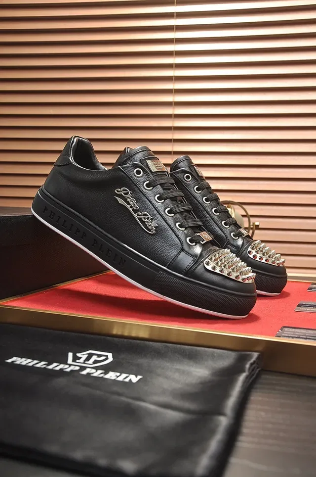 Philipp Plein Black Leather Studded Platform Lifestyle Sneakers 8