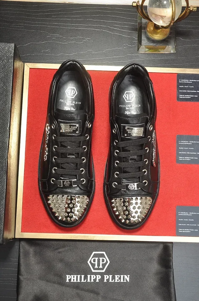 Philipp Plein Black Leather Studded Platform Lifestyle Sneakers 9