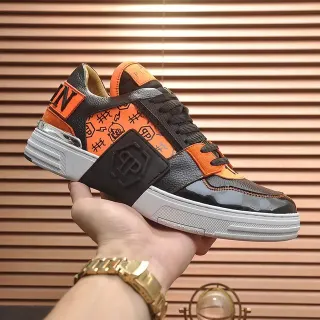 Philipp Plein Black Orange Low-Top Patent Leather And Textured Mix Chunky Sneakers
