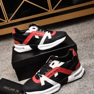 Philipp Plein Black Red Midsole Multi-Panel Construction Chunky Sneakers