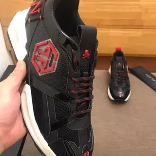 Philipp Plein Black Red Silhouette Mesh And Synthetic Overlay Chunky Sneakers