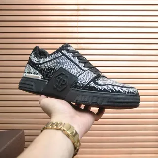 Philipp Plein Black Silver Crystal-Embellished Low-Top Lifestyle Sneakers