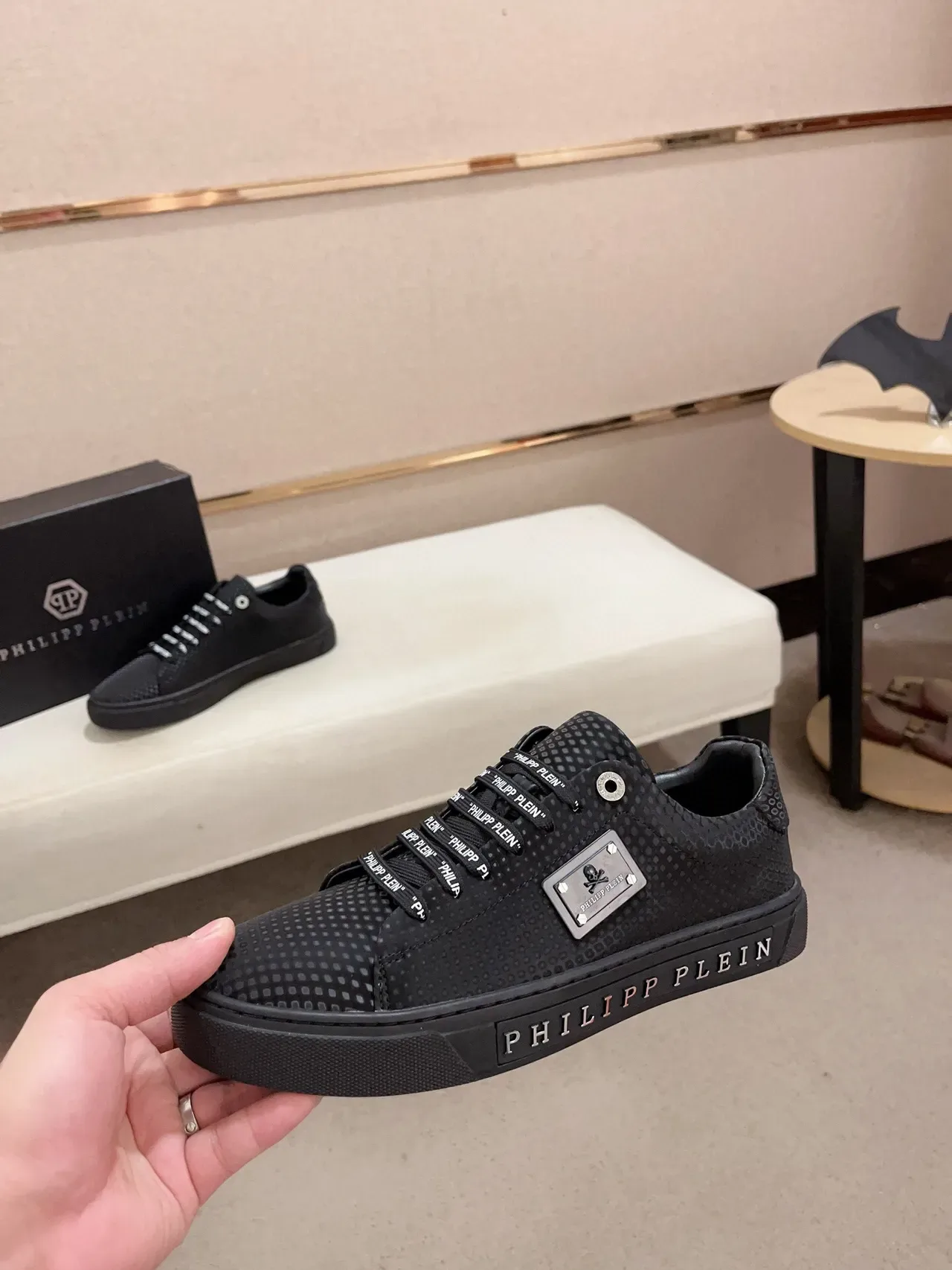 Philipp Plein Black Textured Upper Branded Lace-Up Lifestyle Sneaker 2