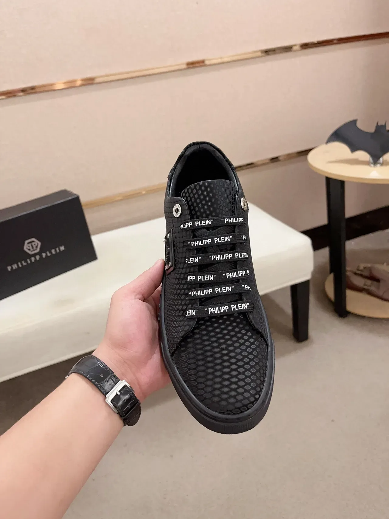 Philipp Plein Black Textured Upper Branded Lace-Up Lifestyle Sneaker 3