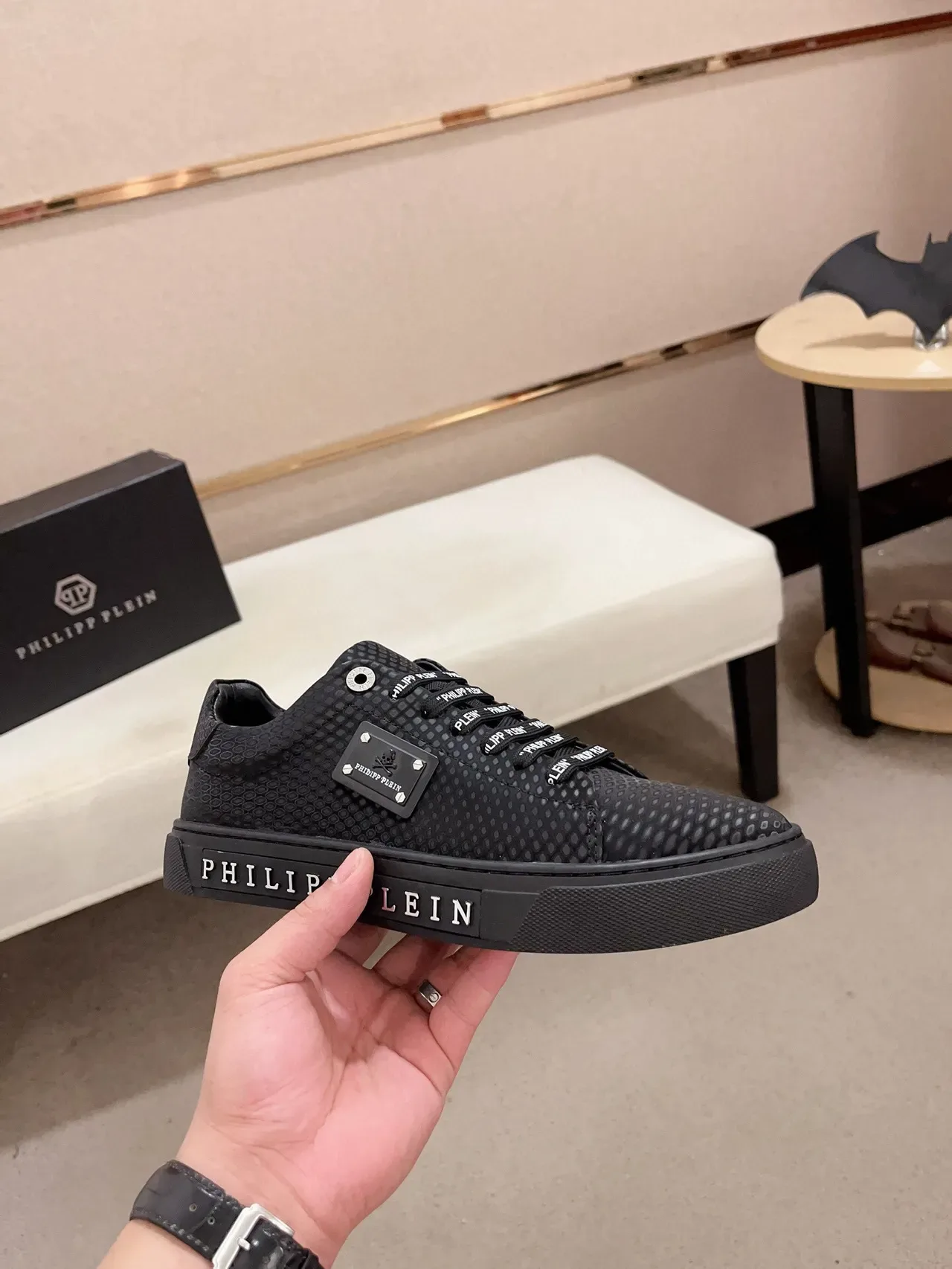 Philipp Plein Black Textured Upper Branded Lace-Up Lifestyle Sneaker 4