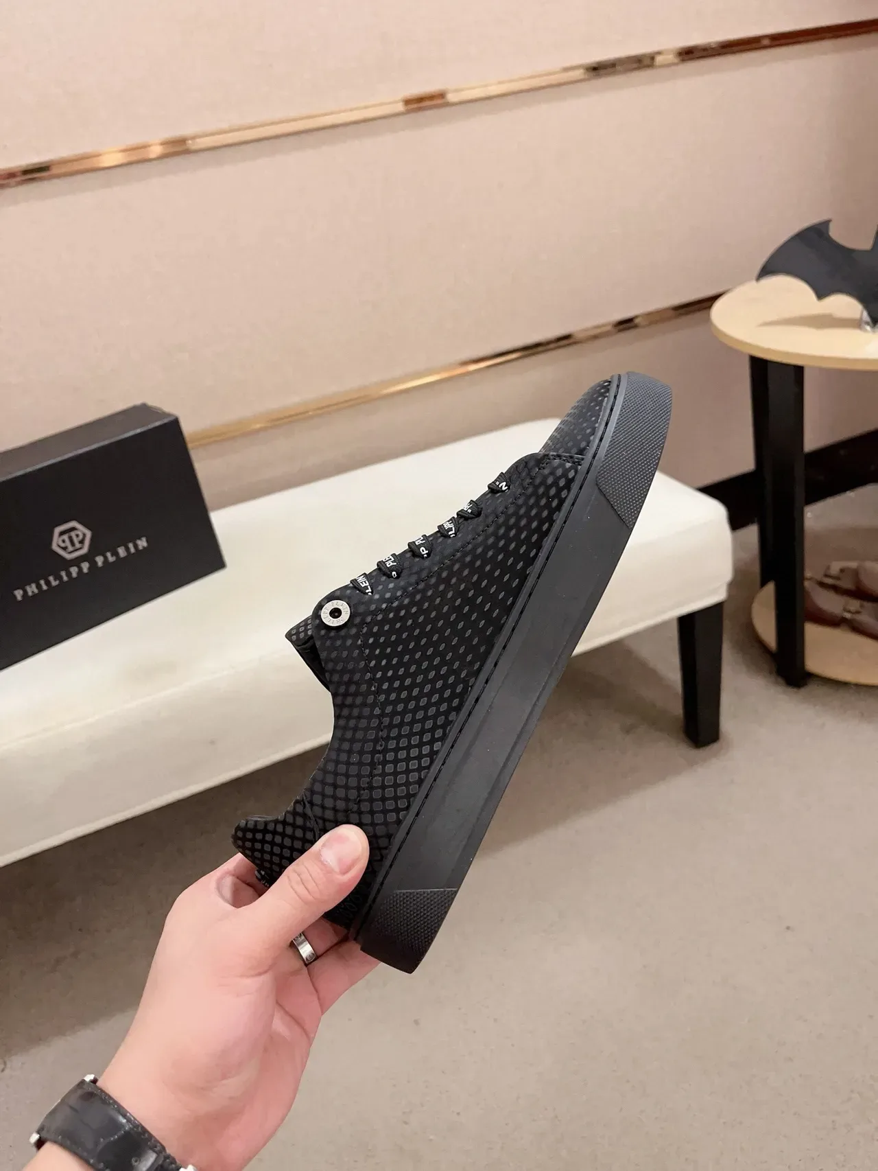 Philipp Plein Black Textured Upper Branded Lace-Up Lifestyle Sneaker 5