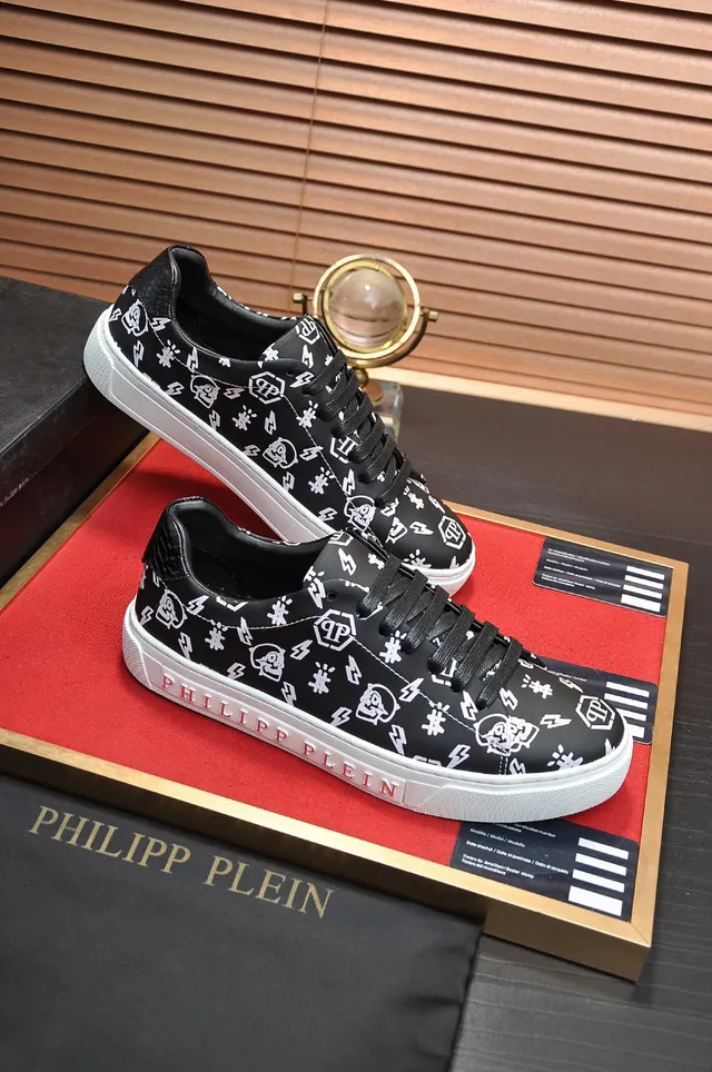 Philipp Plein Negro y Blanco Todo el sobre impresión gráfica grabada letra de marca estilo de vida zapatillas 5
