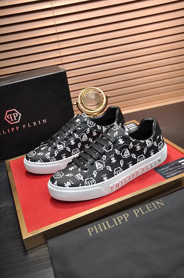 Philipp Plein Negro y Blanco Todo el sobre impresión gráfica grabada letra de marca estilo de vida zapatillas 7