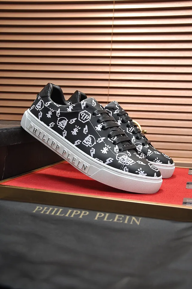 Philipp Plein Negro y Blanco Todo el sobre impresión gráfica grabada letra de marca estilo de vida zapatillas 8