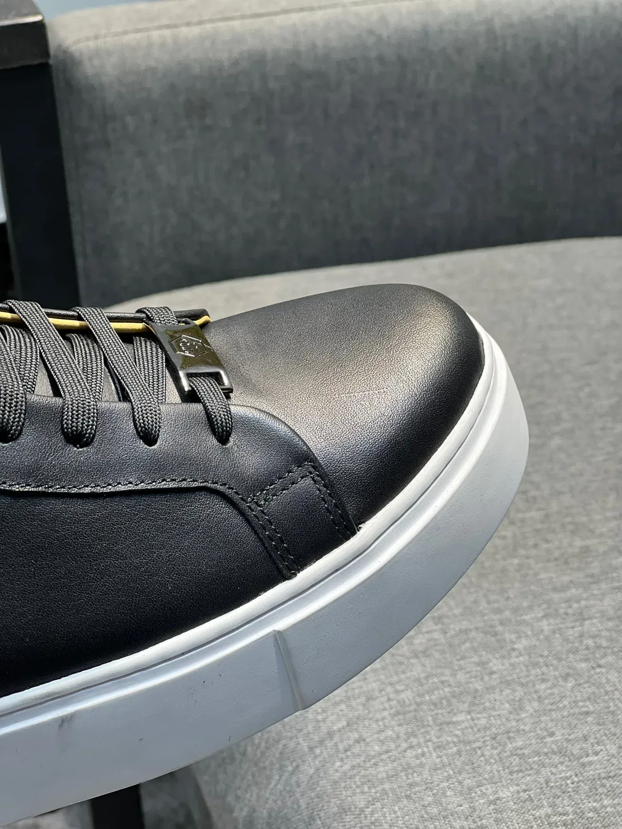 Philipp Plein Tênis Lifestyle Preto Branco Couro Superior Alta 3