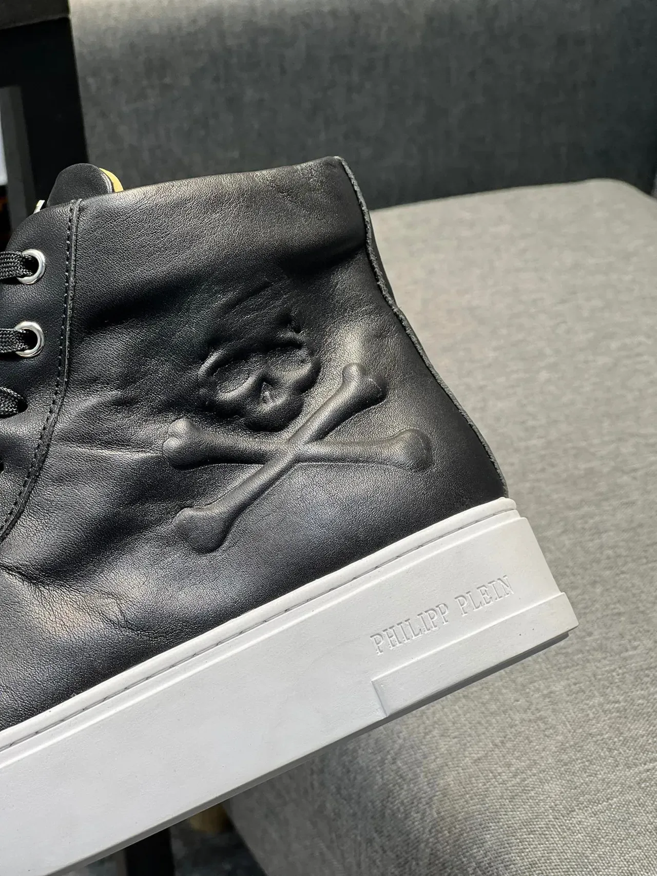 Philipp Plein Tênis Lifestyle Preto Branco Couro Superior Alta 8