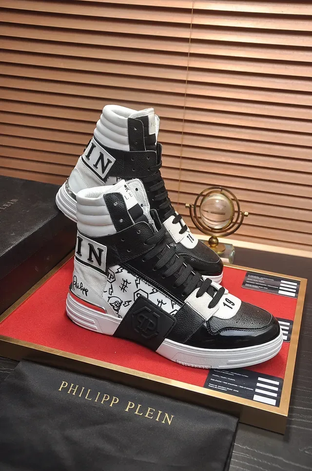 Philipp Plein Tênis Lifestyle Preto Branco de Material Misto de Cano Alto 4