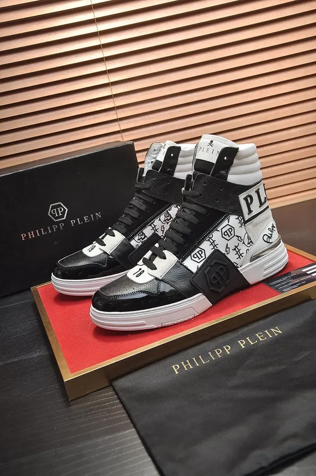 Philipp Plein Tênis Lifestyle Preto Branco de Material Misto de Cano Alto 6