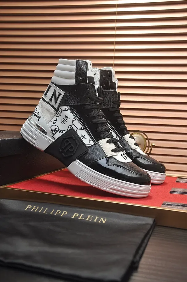 Philipp Plein Tênis Lifestyle Preto Branco de Material Misto de Cano Alto 7