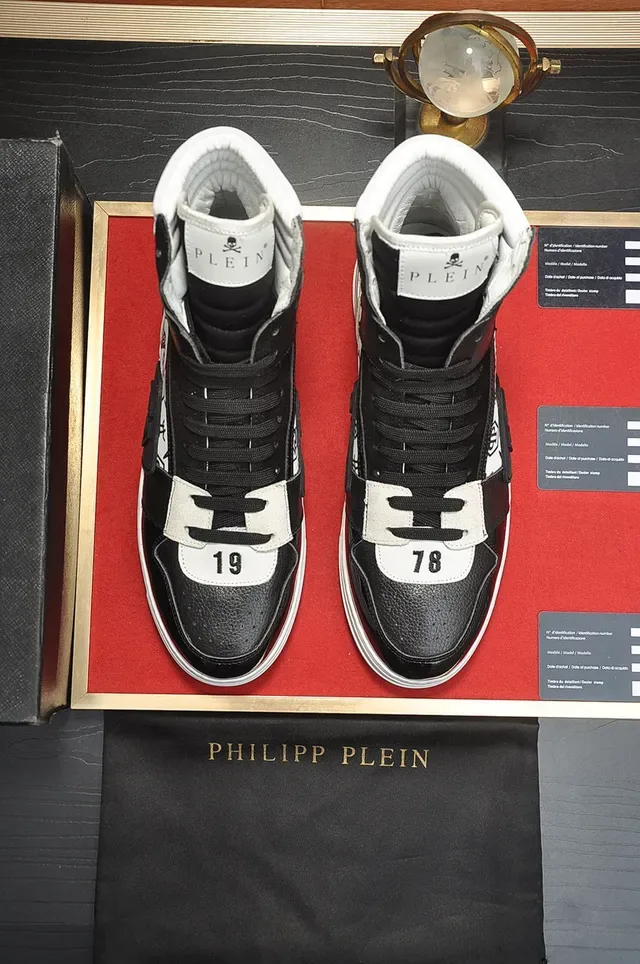 Philipp Plein Tênis Lifestyle Preto Branco de Material Misto de Cano Alto 8