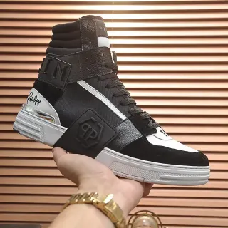 Philipp Plein Black White High-Top Mixed-Material Upper Lifestyle Sneakers