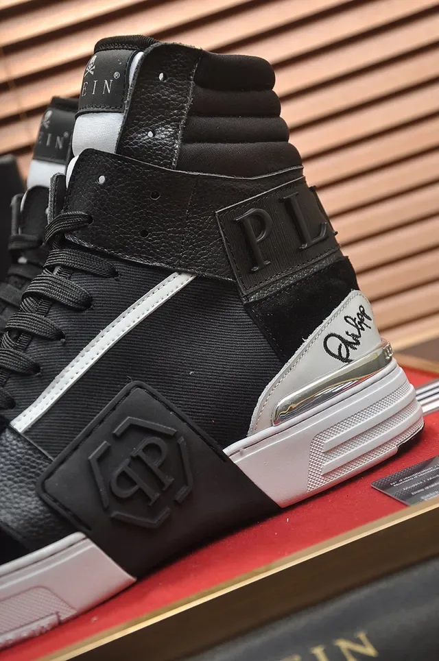 Philipp Plein Black White High-Top Mixed-Material Upper Lifestyle Sneakers 2