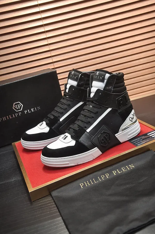 Philipp Plein Black White High-Top Mixed-Material Upper Lifestyle Sneakers 6