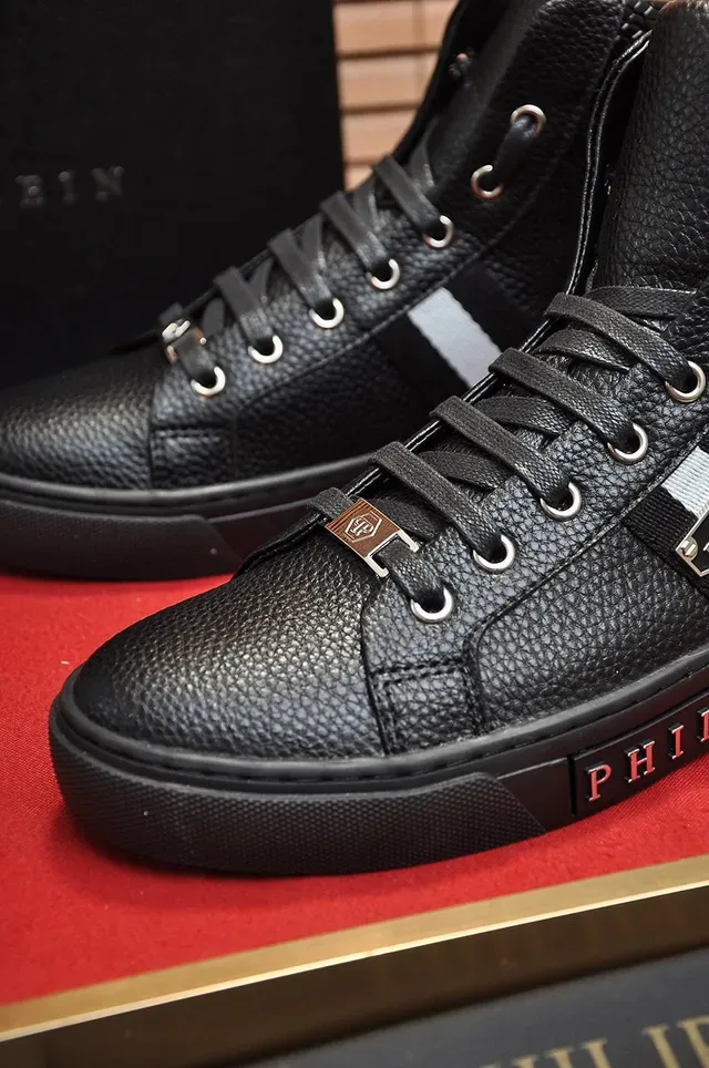 Philipp Plein Sneakers Lifestyle Noir et Blanc Hautes en Cuir Pebbled 3