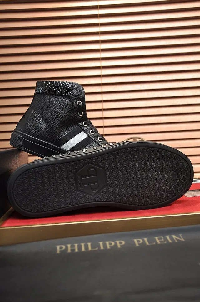 Philipp Plein Sneakers Lifestyle Noir et Blanc Hautes en Cuir Pebbled 4