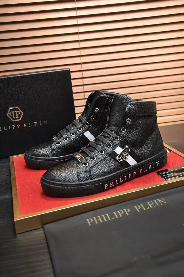 Philipp Plein Sneakers Lifestyle Noir et Blanc Hautes en Cuir Pebbled 7