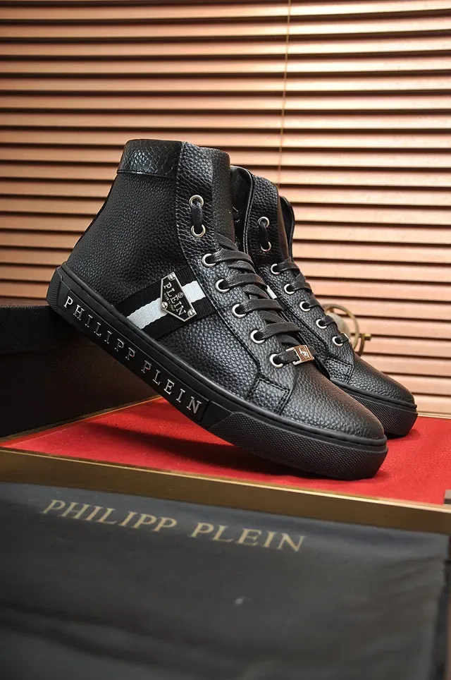 Philipp Plein Sneakers Lifestyle Noir et Blanc Hautes en Cuir Pebbled 8