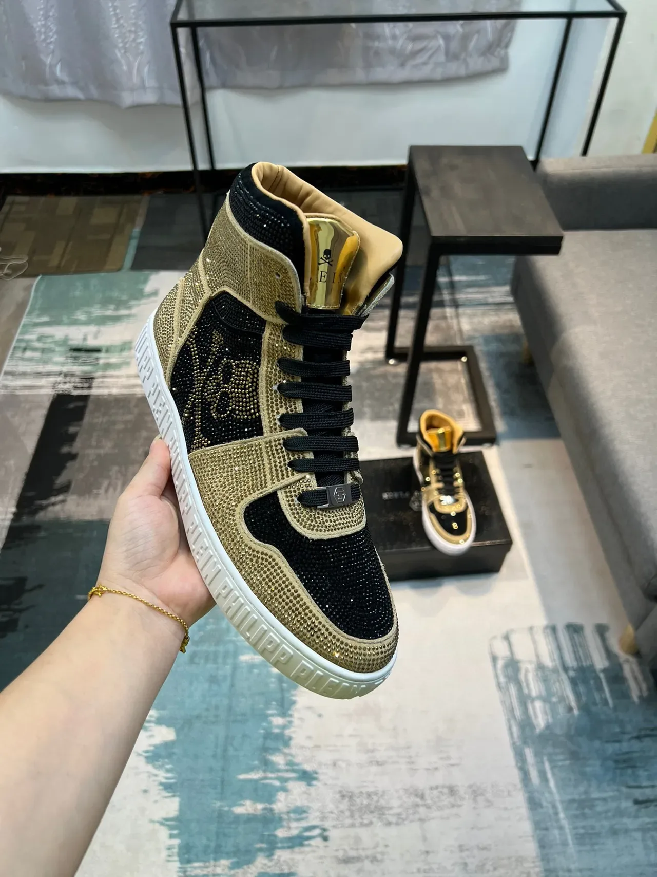 Philipp Plein Crystal-Embellished Skull Motif High-Top Sneaker 6
