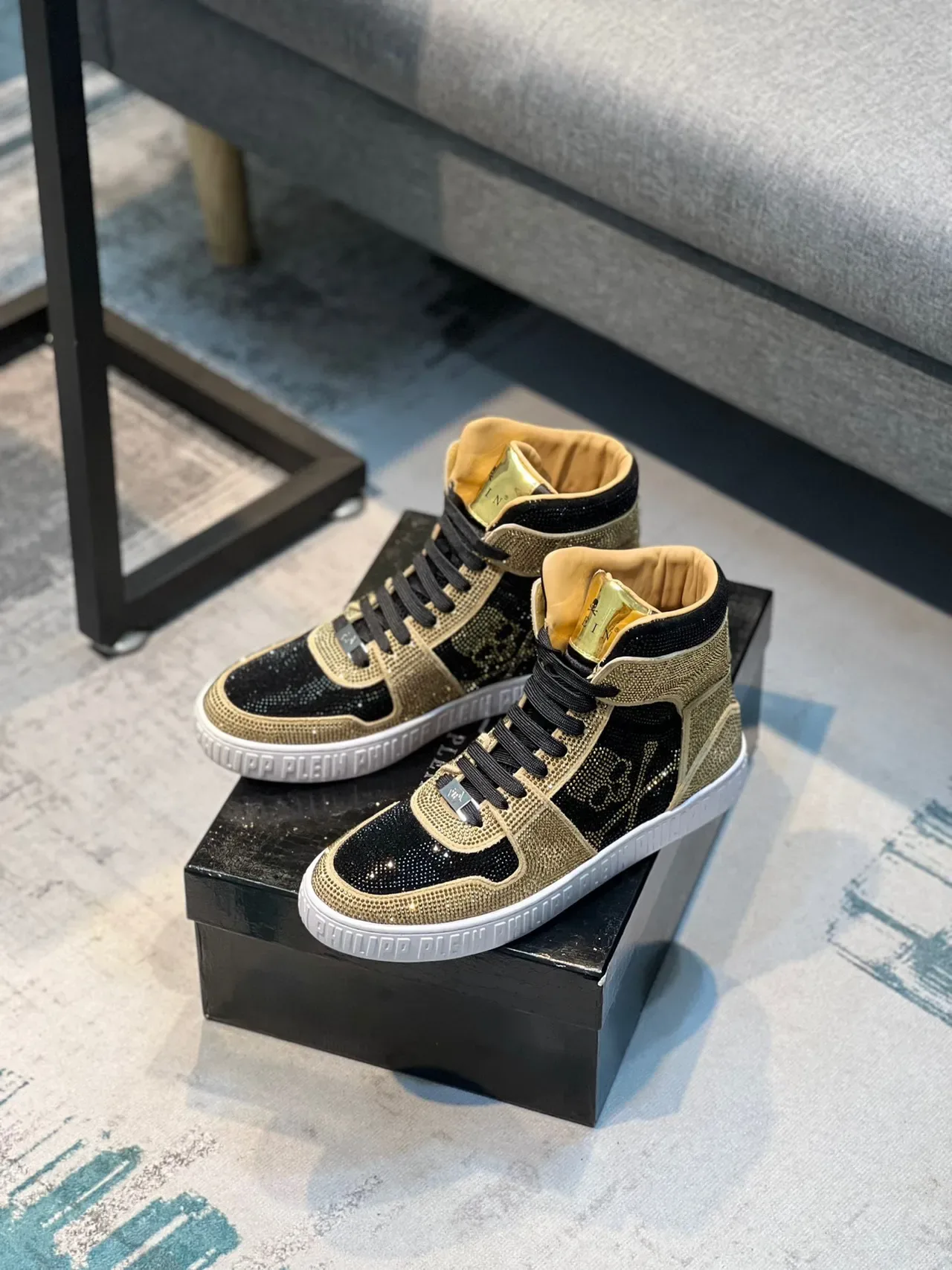Philipp Plein Crystal-Embellished Skull Motif High-Top Sneaker 7