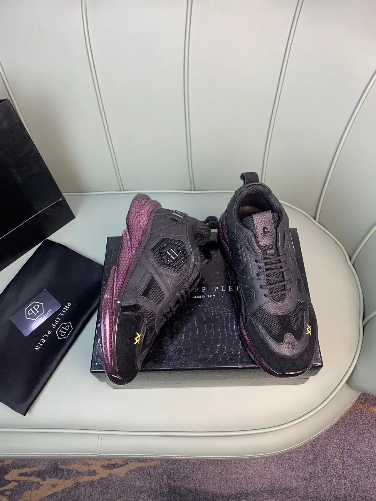 Philipp Plein Flame Motif Skull Logo Black Lifestyle Sneakers 7
