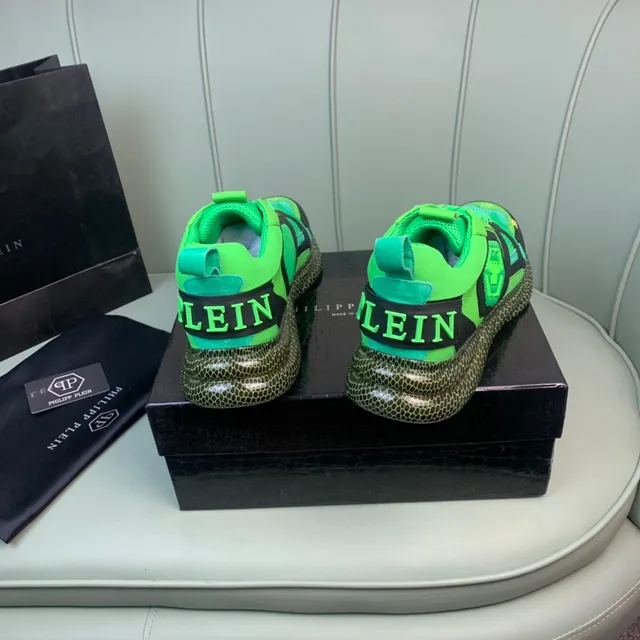 Philipp Plein Vert Noir Néon Et Supérieure Malla-Synthétique Avec Couches Logo Crâne Sur La Langue Baskets Épaisses 6