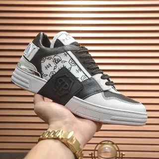 Philipp Plein 标志 牌 涂鸦印刷 黑 白 生活方式 运动鞋