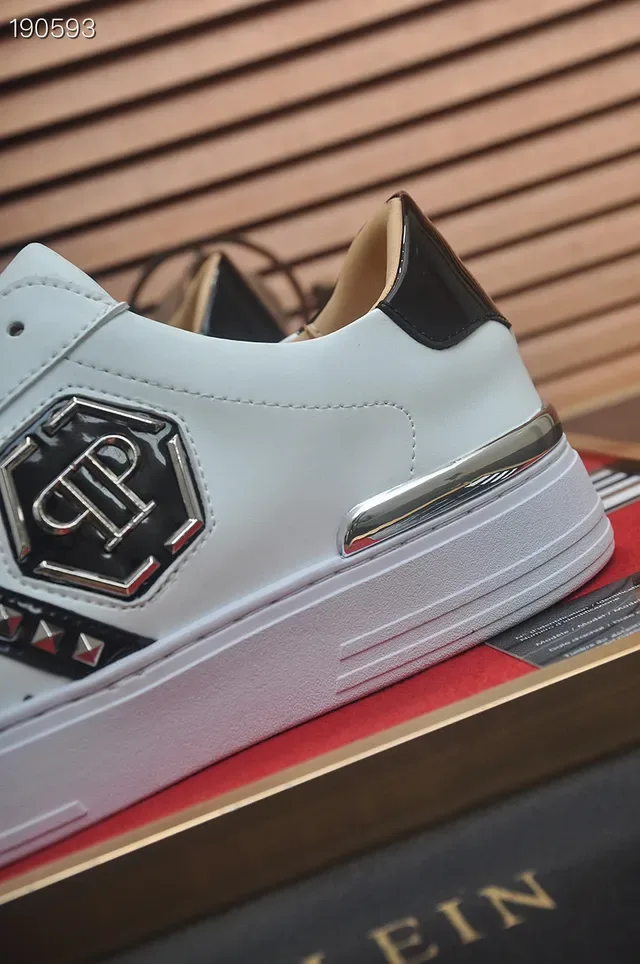Philipp Plein Logo Plaque حذاء رياضي أنيق من الجلد الأبيض للأسلوب الحياة 3