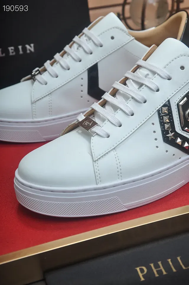 Philipp Plein Logo Plaque حذاء رياضي أنيق من الجلد الأبيض للأسلوب الحياة 4