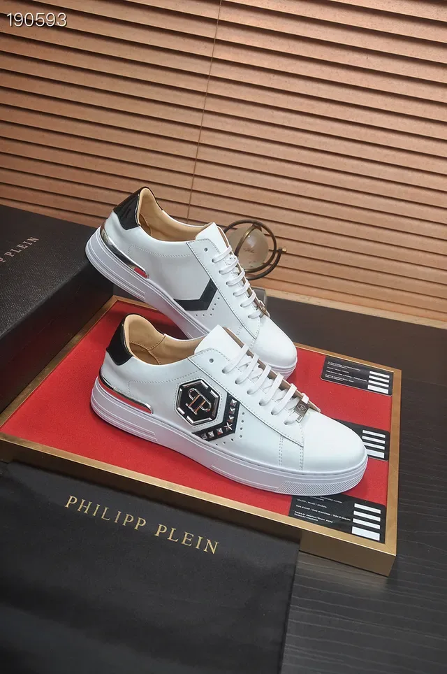 Philipp Plein Logo Plaque حذاء رياضي أنيق من الجلد الأبيض للأسلوب الحياة 6