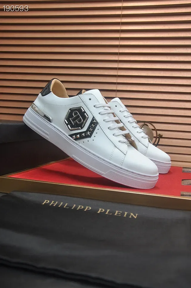 Philipp Plein Logo Plaque حذاء رياضي أنيق من الجلد الأبيض للأسلوب الحياة 8
